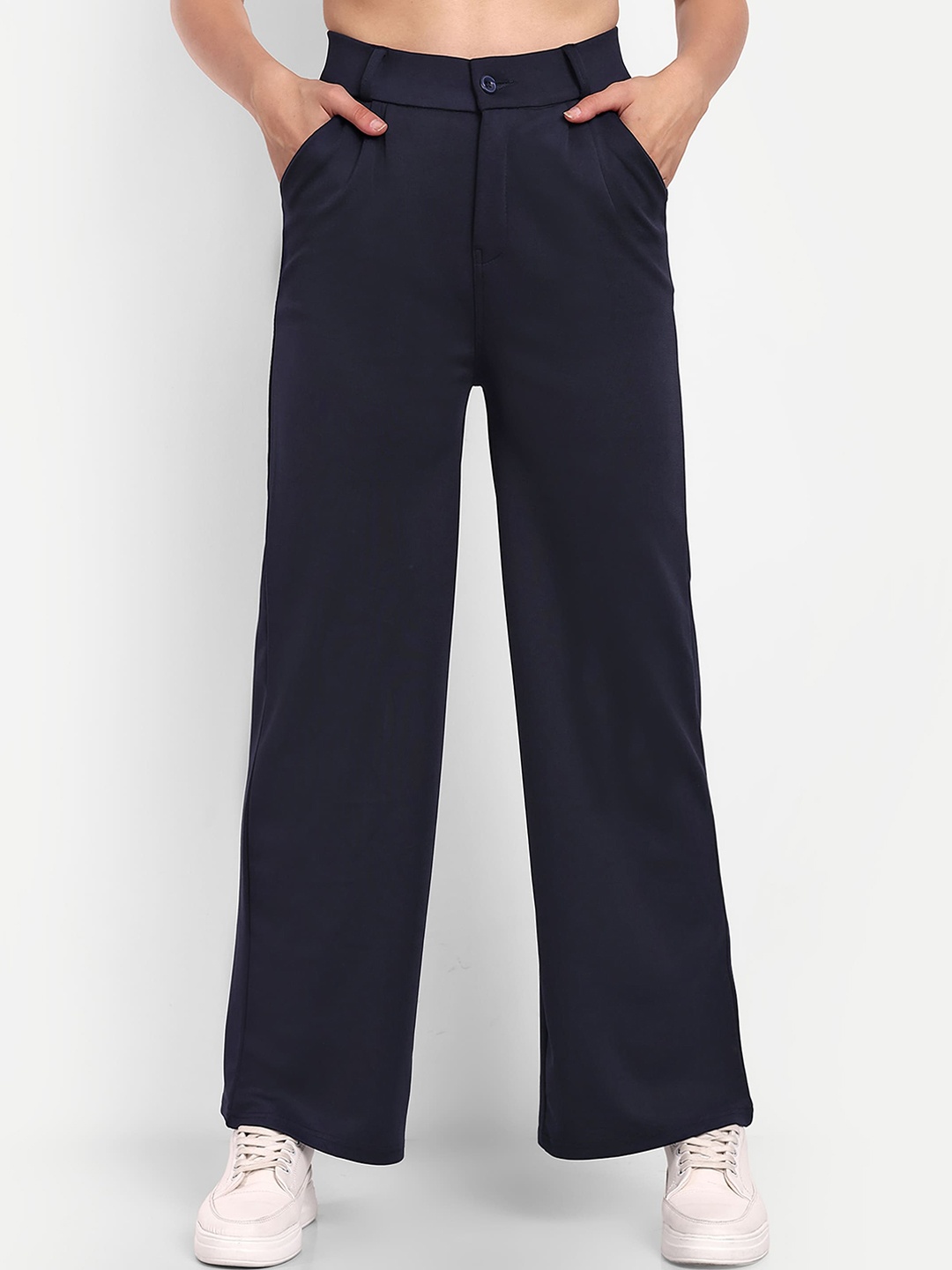 

Next One Women High-Rise Pleated Korean Trousers, Navy blue