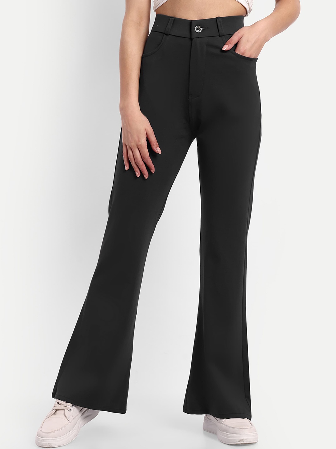 

Next One Women Smart Flared High-Rise Easy Wash Trousers, Grey