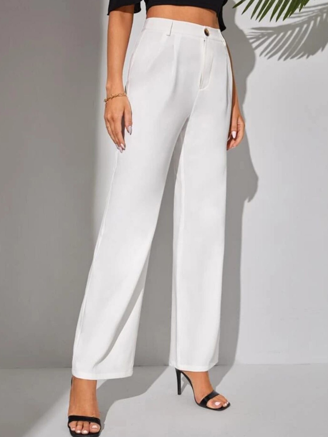 

Next One Women Smart Loose Fit High-Rise Easy Wash Pleated Cotton Trousers, White