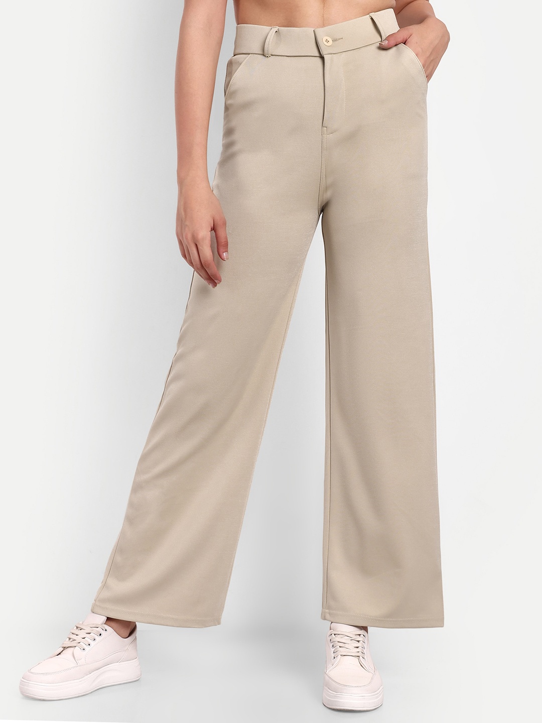 

Next One Women Smart Loose Fit High-Rise Easy Wash Trousers, Cream
