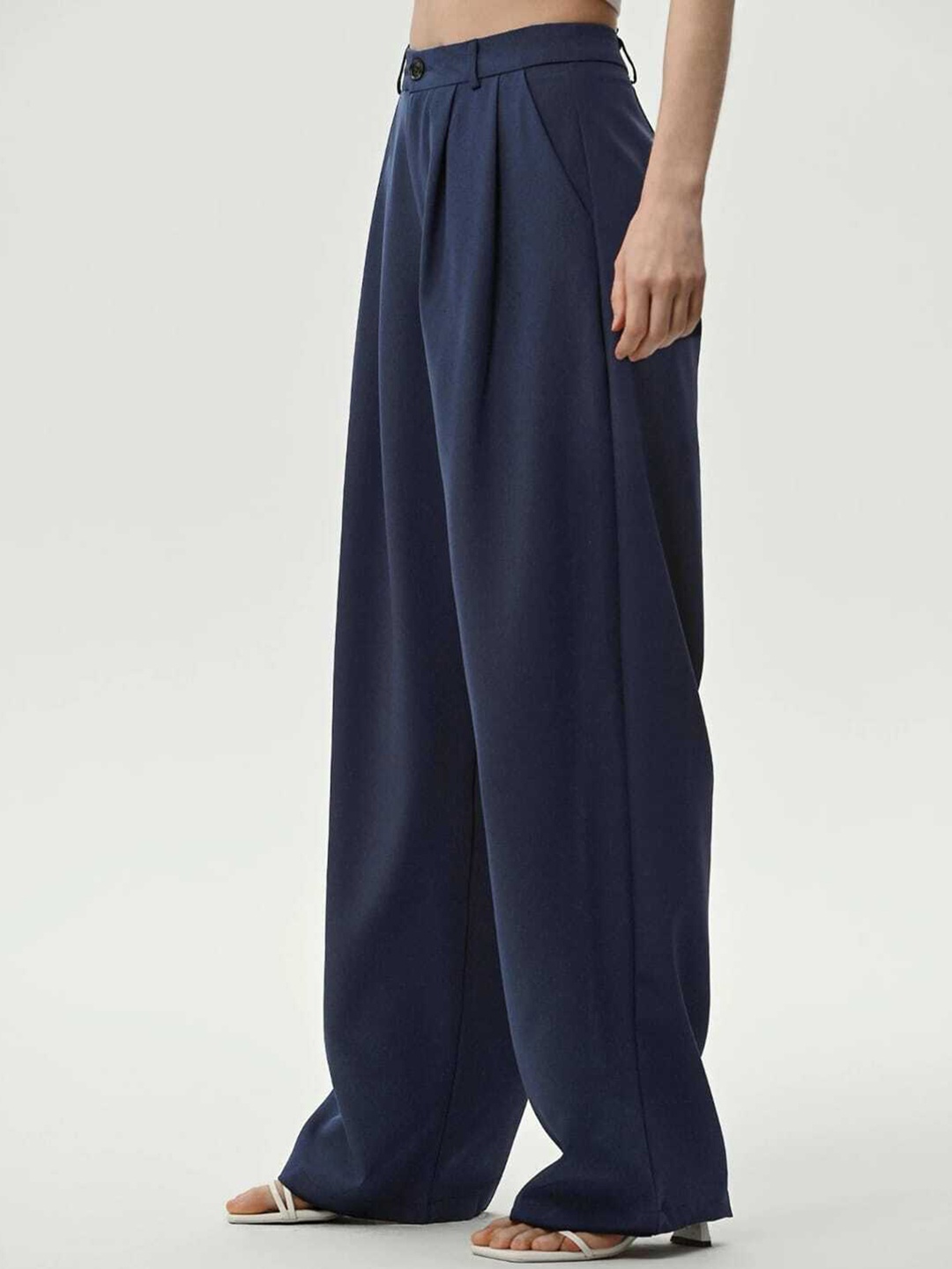 

Next One Women High-Rise Pleated Korean Trousers, Navy blue