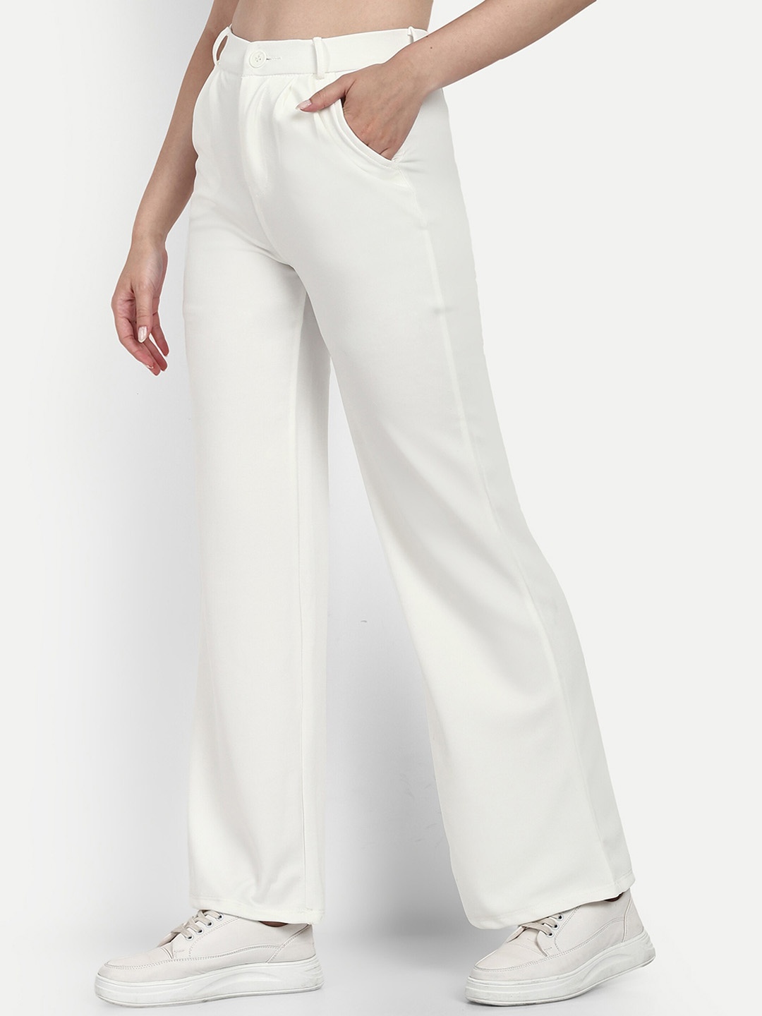 

Next One Women Smart Loose Fit High-Rise Easy Wash Cotton Parallel Trousers, White