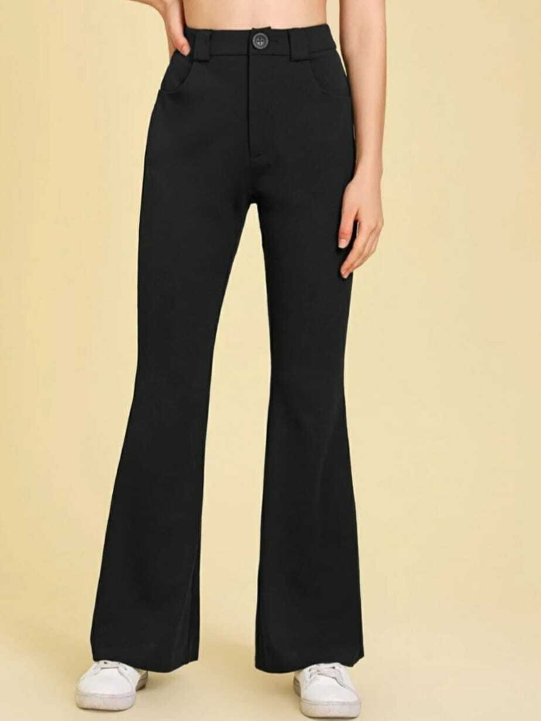 

Next One Women Smart Flared High-Rise Cotton Easy Wash Bootcut Trousers, Black