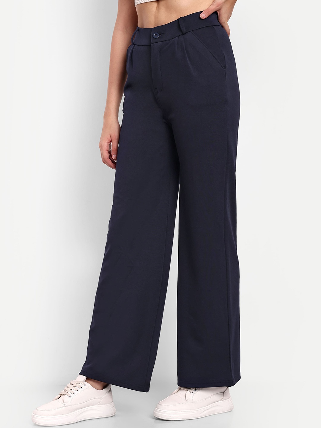 

Next One Women High-Rise Pleated Korean Trousers, Navy blue