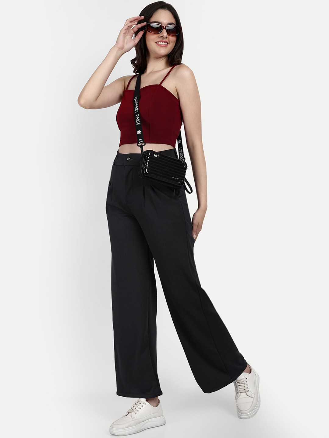 

Next One Women Smart Loose Fit High-Rise Easy Wash Parallel Trousers, Grey