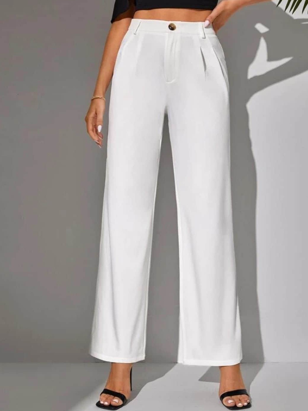

Next One Women Smart Loose Fit High-Rise Easy Wash Parallel Trousers, White