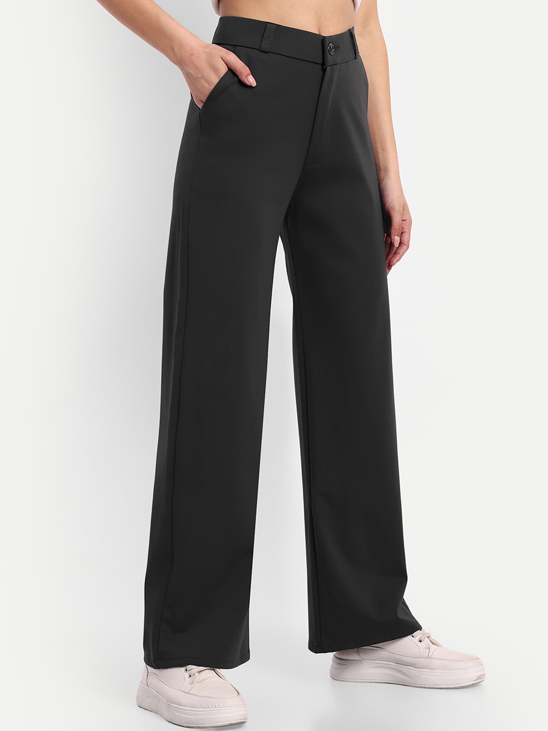 

Next One Women Smart Loose Fit High-Rise Easy Wash Trousers, Grey