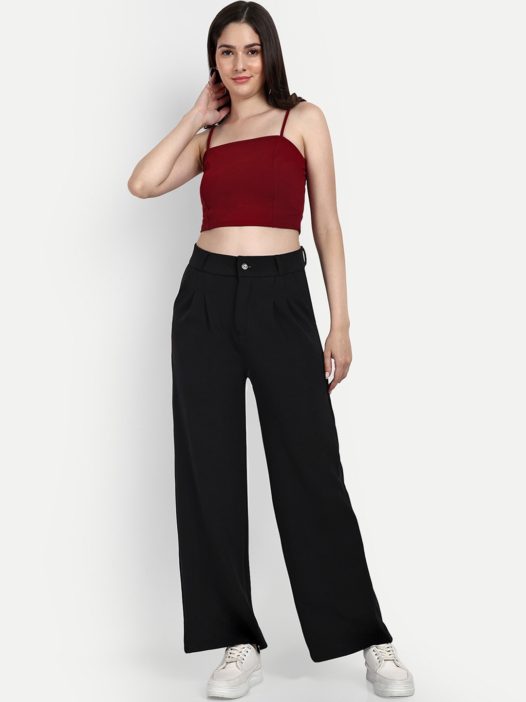 

Next One Women Smart Loose Fit High-Rise Easy Wash Parallel Trousers, Black