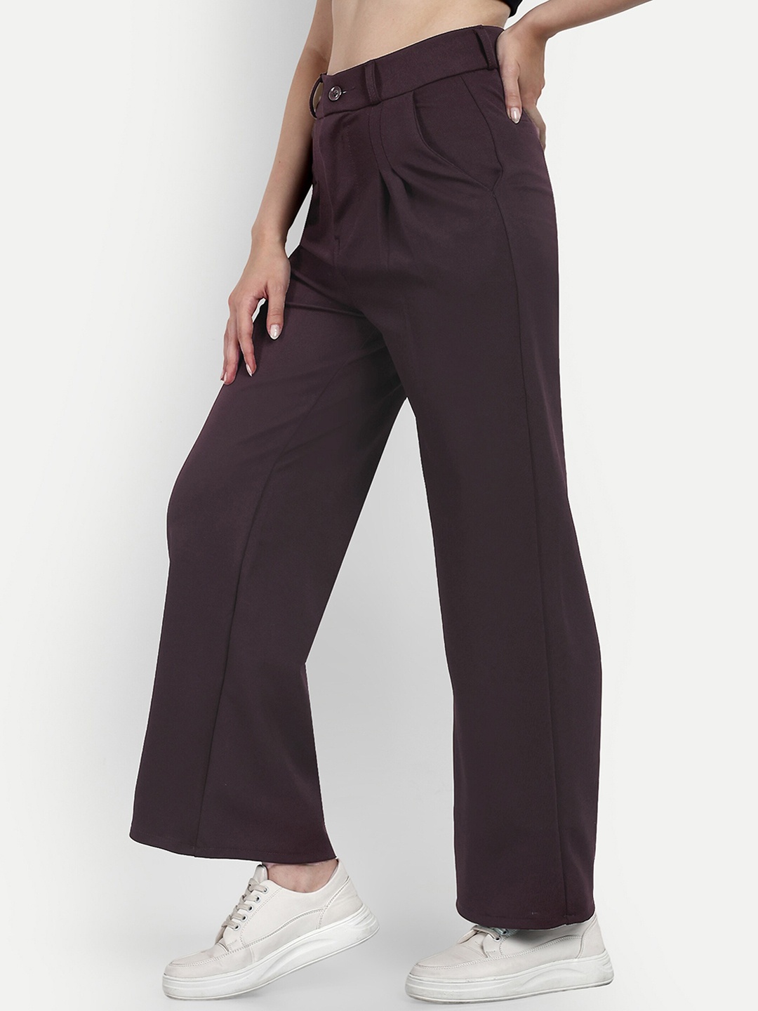 

Next One Women Smart Loose Fit High-Rise Easy Wash Parallel Trousers, Brown