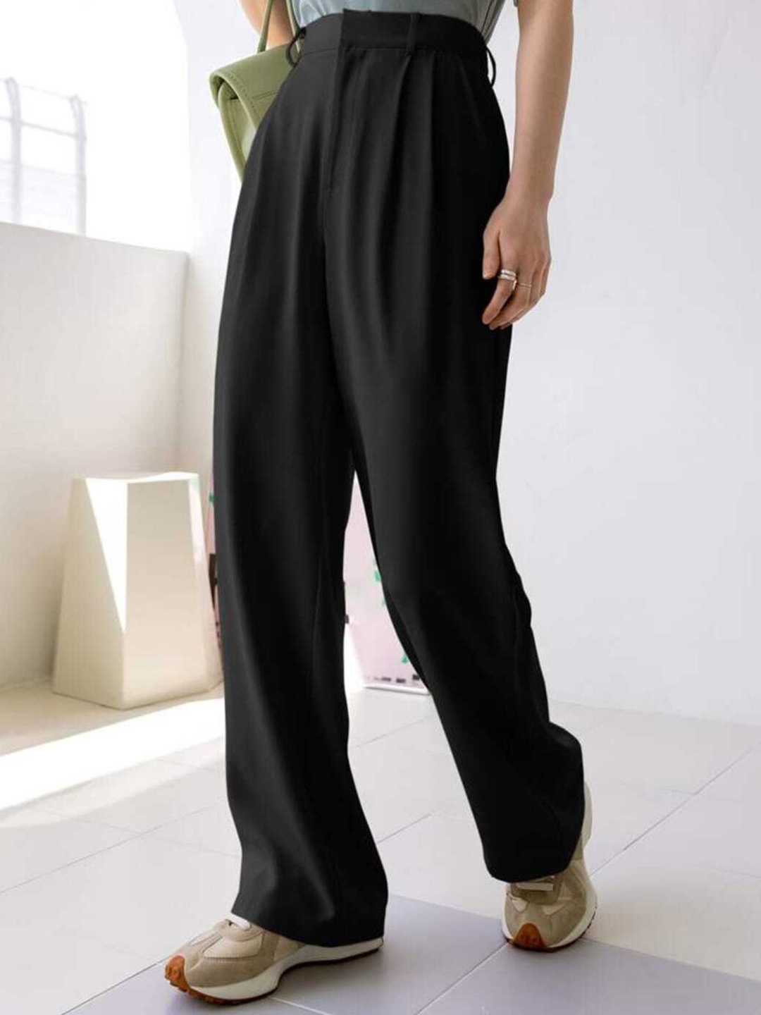 

Next One Women High-Rise Pleated Korean Trousers, Black