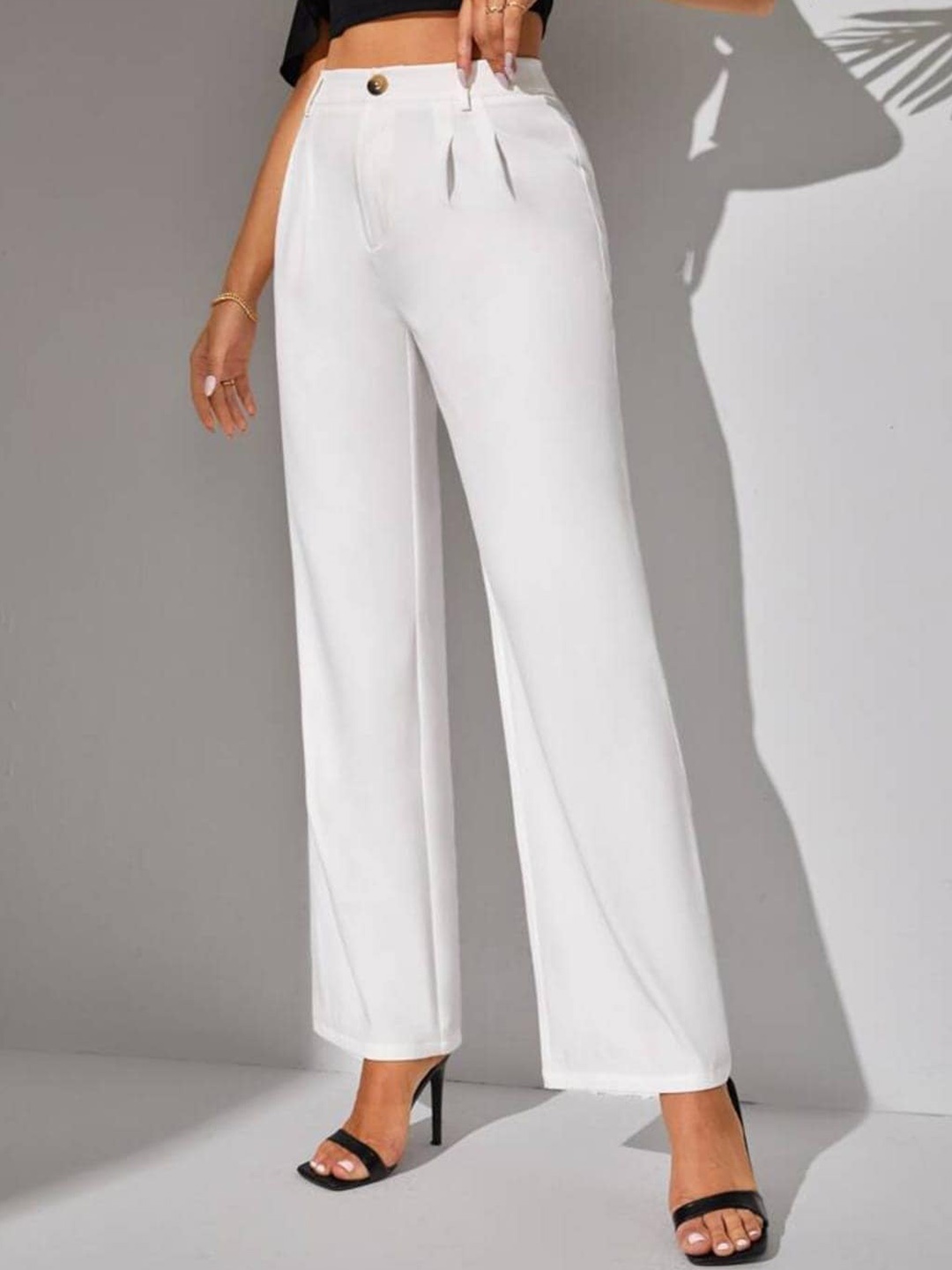 

Next One Women Smart Loose Fit High-Rise Easy Wash Pleated Parallel Trousers, White