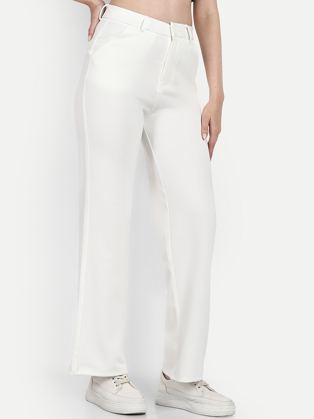 

Next One Women Smart Loose Fit High-Rise Easy Wash Parallel Trousers, White