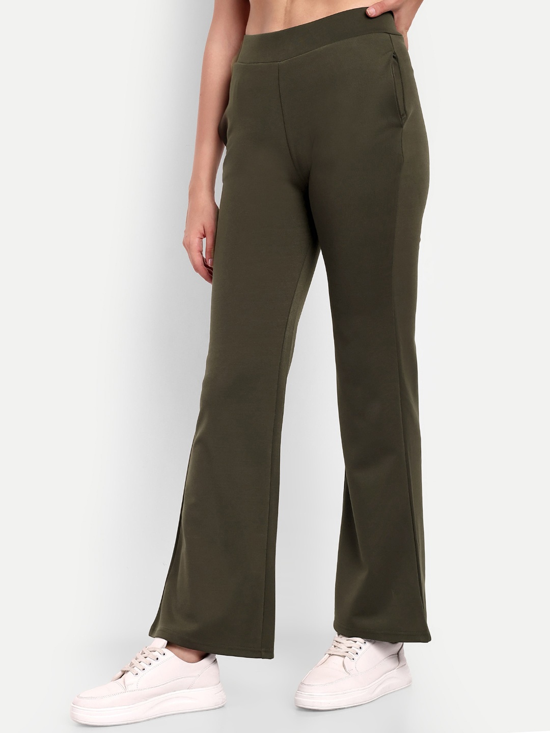 

Next One Women Smart Flared High-Rise Easy Wash Trousers, Olive