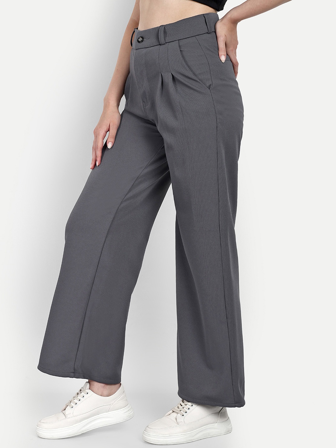

Next One Women Smart Loose Fit High-Rise Easy Wash Trousers, Grey