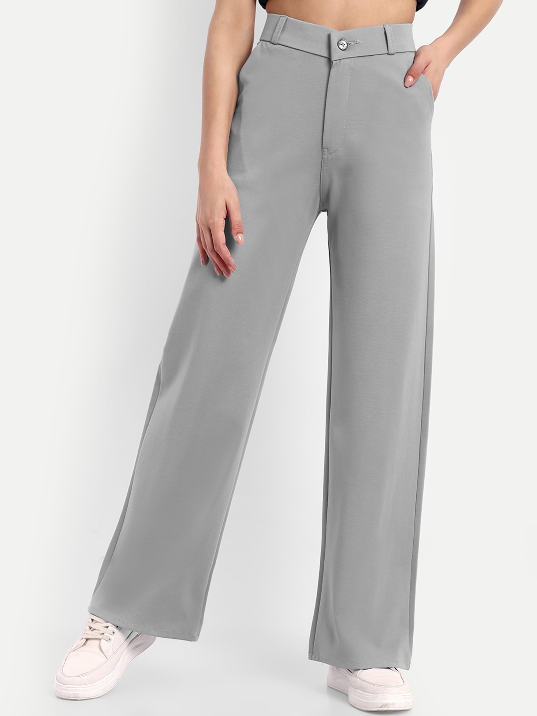

Next One Women Smart Loose Fit High-Rise Easy Wash Trousers, Grey