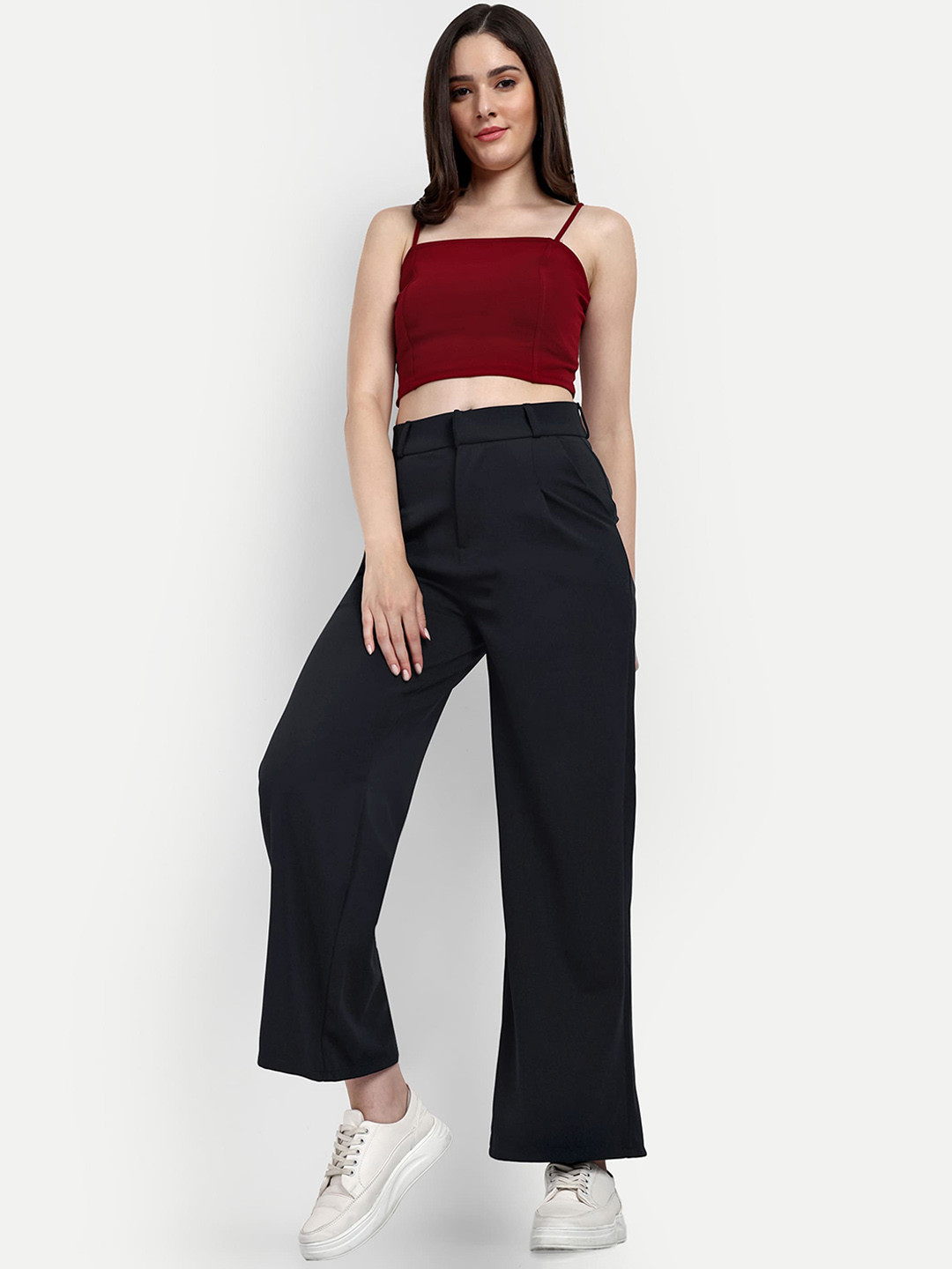 

Next One Women Smart Loose Fit High-Rise Easy Wash Parallel Trousers, Navy blue