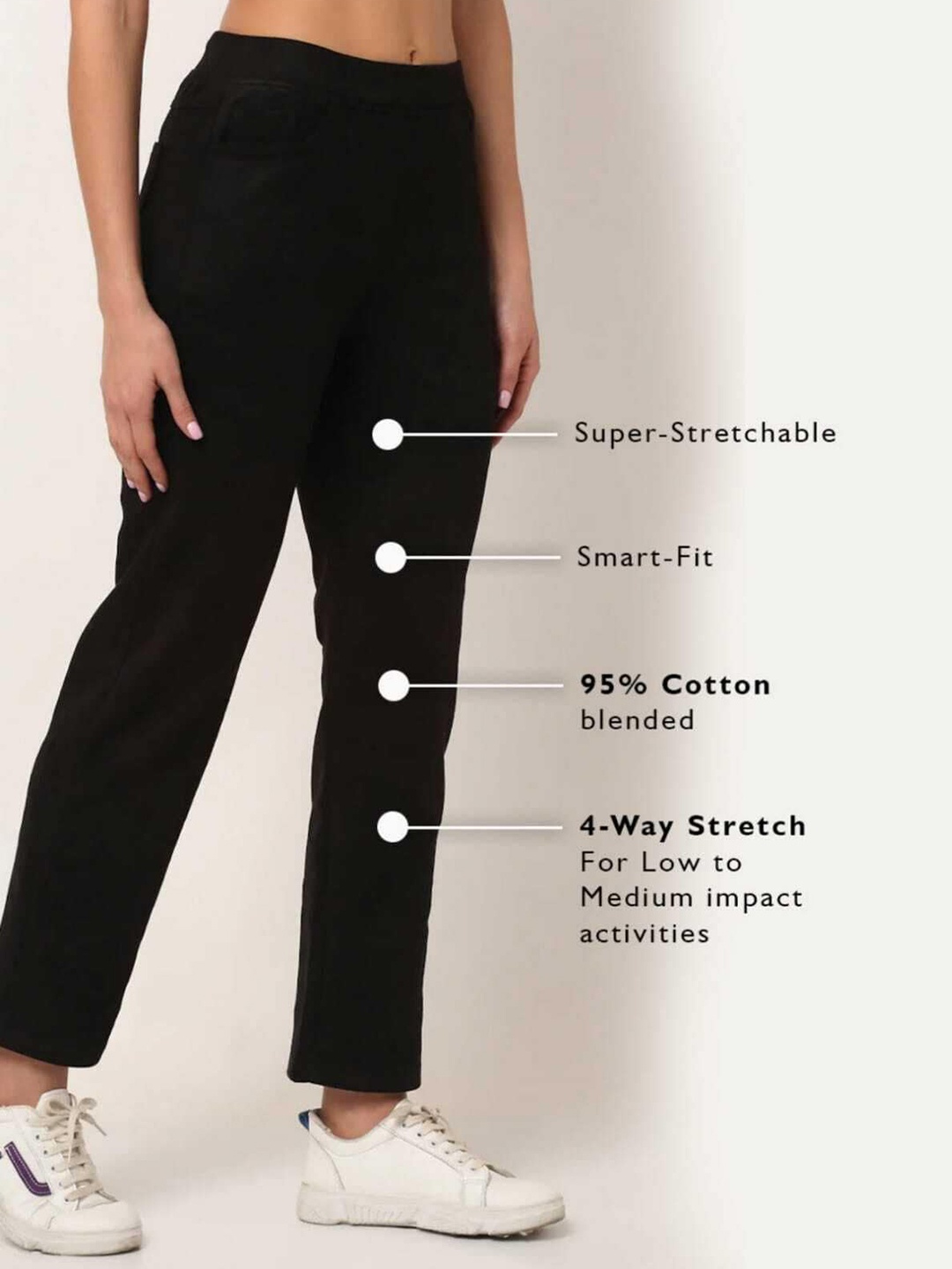 

Next One Women Smart Straight Fit High-Rise Easy Wash Stretchable Trousers, Black