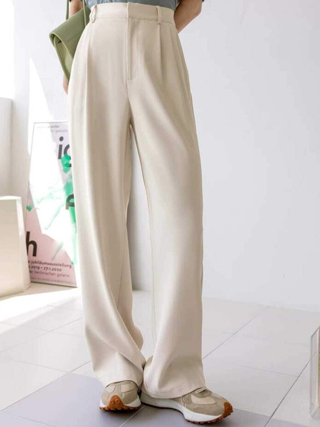 

Next One Women High-Rise Pleated Korean Trousers, Beige