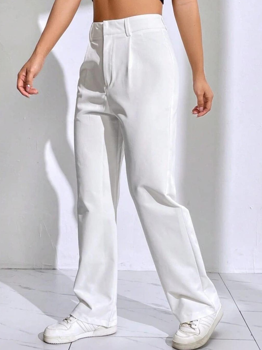 

Next One Women Smart Loose Fit High-Rise Easy Wash Cotton Parallel Trousers, White