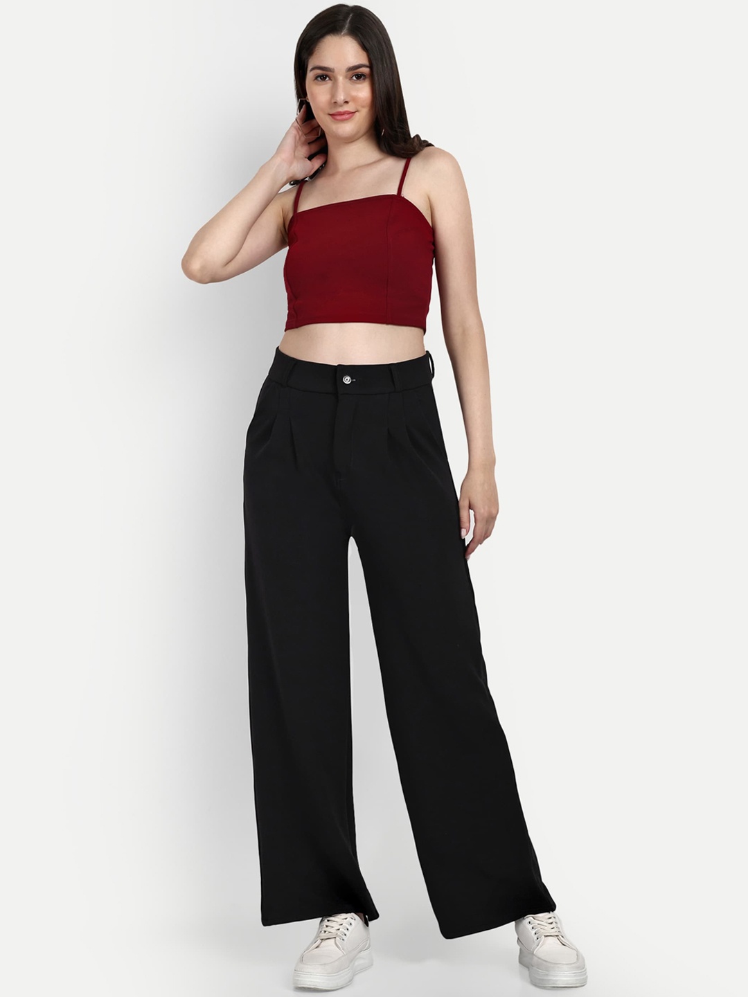 

Next One Women Smart Loose Fit High-Rise Easy Wash Trousers, Black
