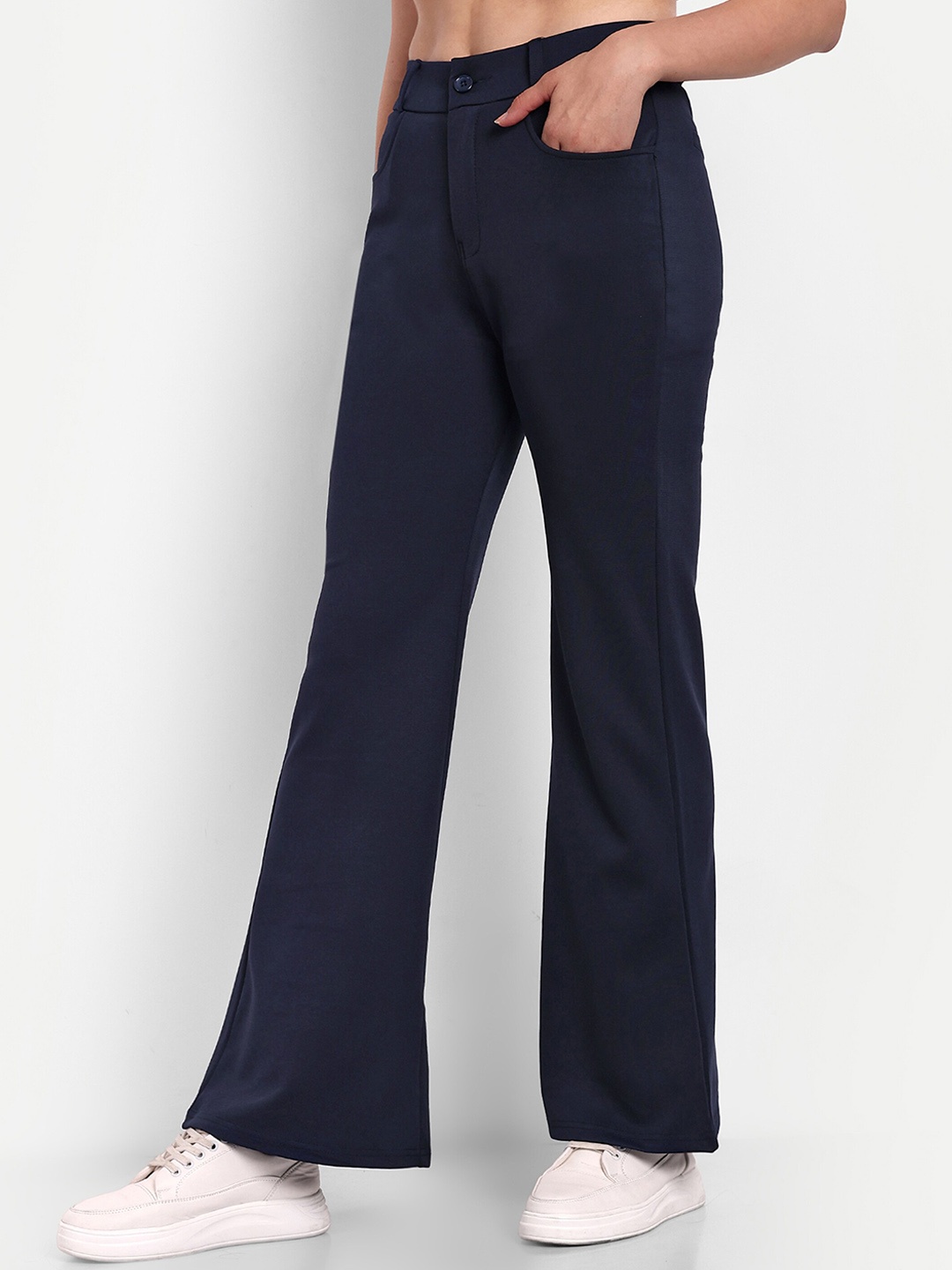 

Next One Women Smart Flared High-Rise Easy Wash Trousers, Navy blue