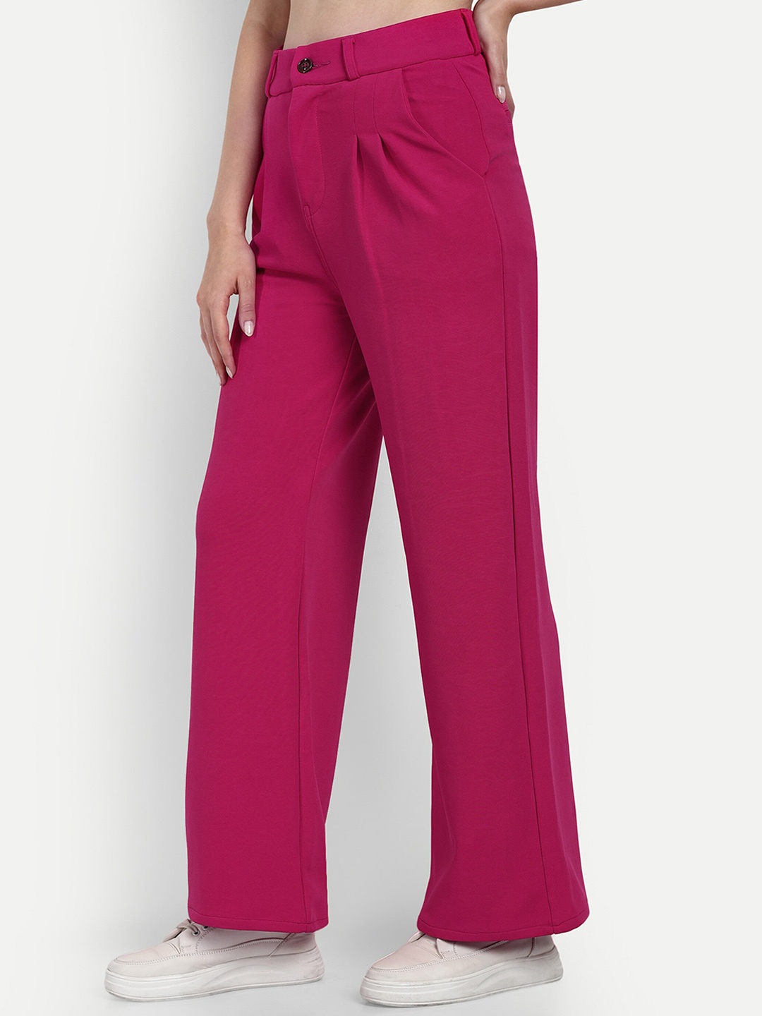 

Next One Women Rose Smart Loose Fit High-Rise Easy Wash Pleated Cotton Prallel Trousers