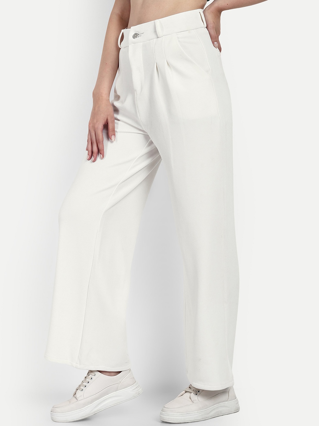 

Next One Women Smart Loose Fit High-Rise Easy Wash Trousers, White
