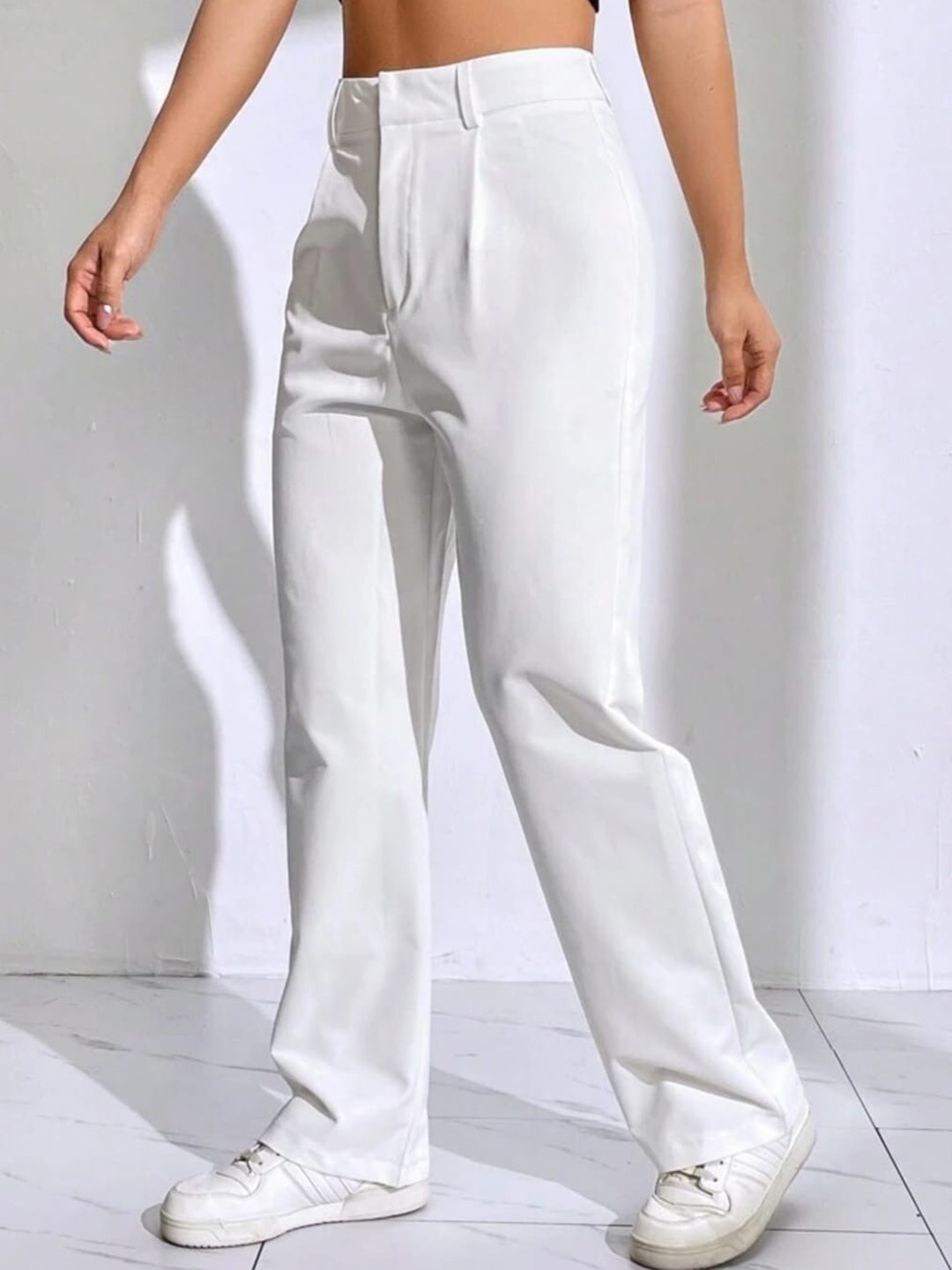 

Next One Women Smart Loose Fit High-Rise Easy Wash Pleated Trousers, White