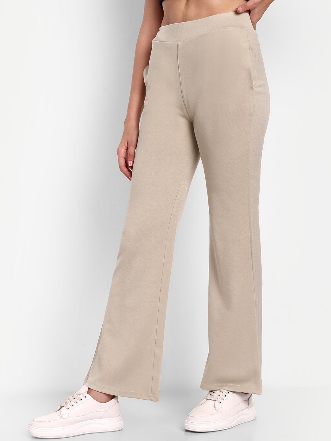 

Next One Women Smart Flared High-Rise Easy Wash Bootcut Trousers, Cream