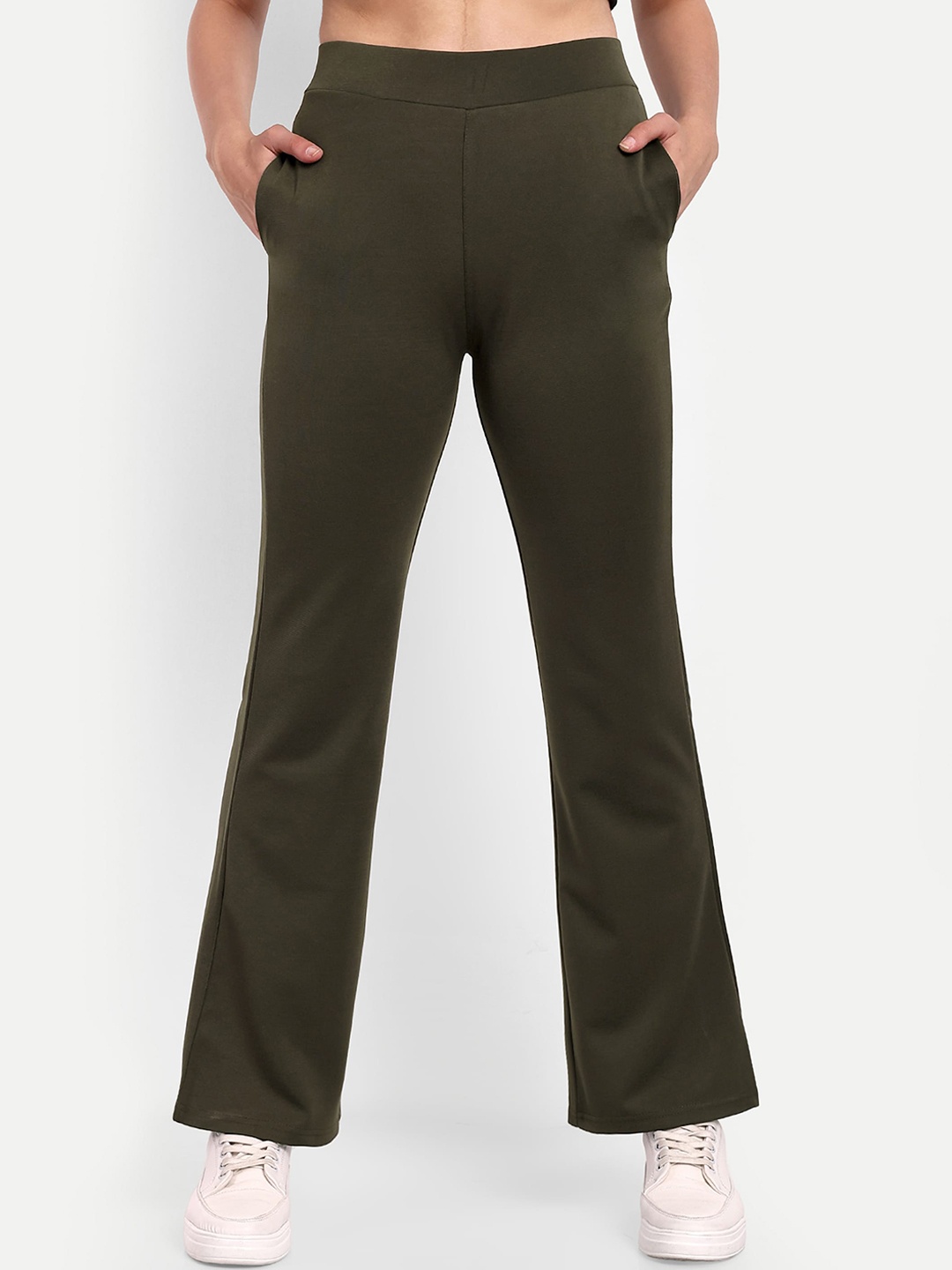 

Next One Women Smart Flared High-Rise Easy Wash Bootcut Trousers, Olive