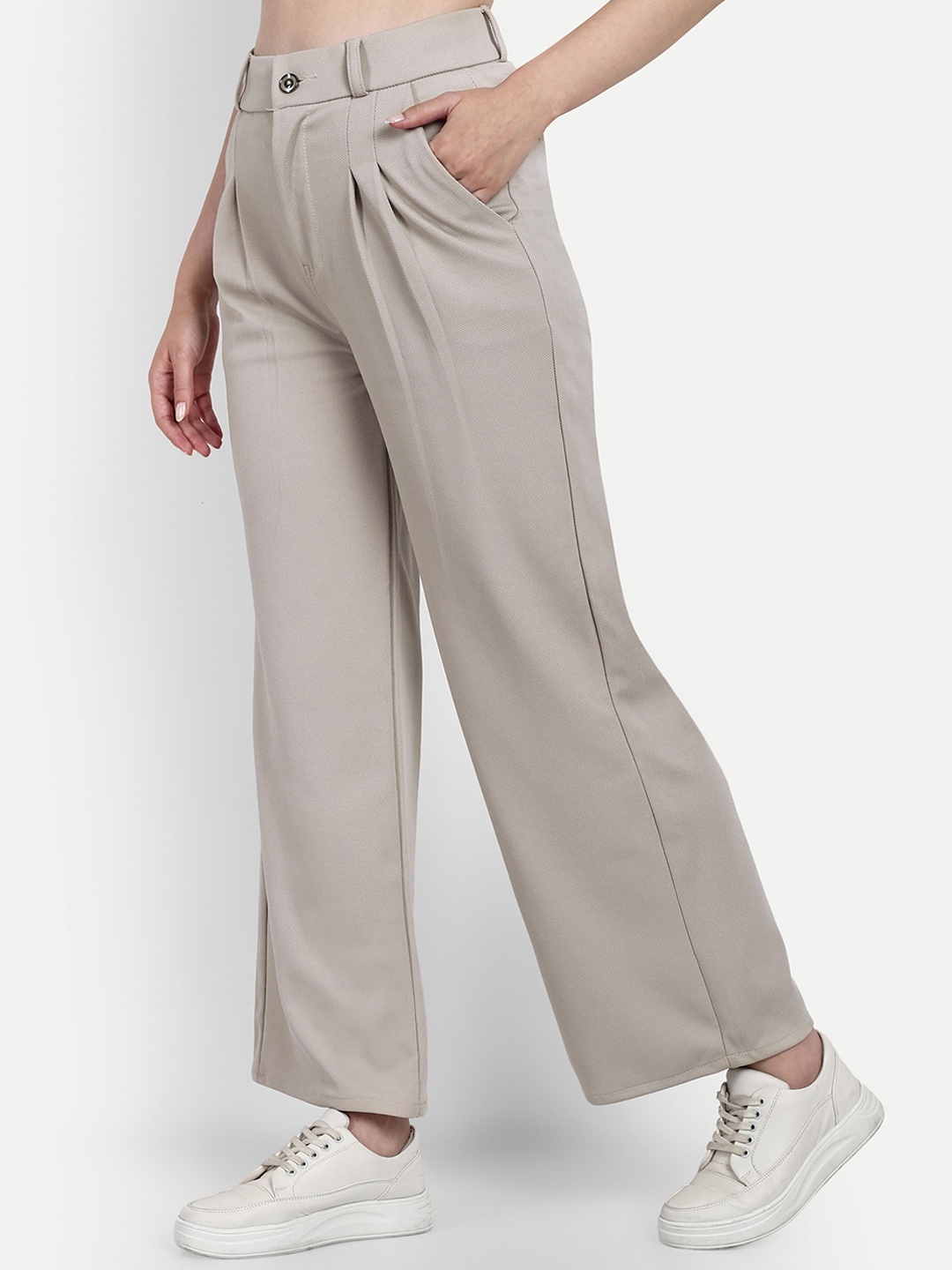 

Next One Women Smart Loose Fit High-Rise Easy Wash Trousers, Beige