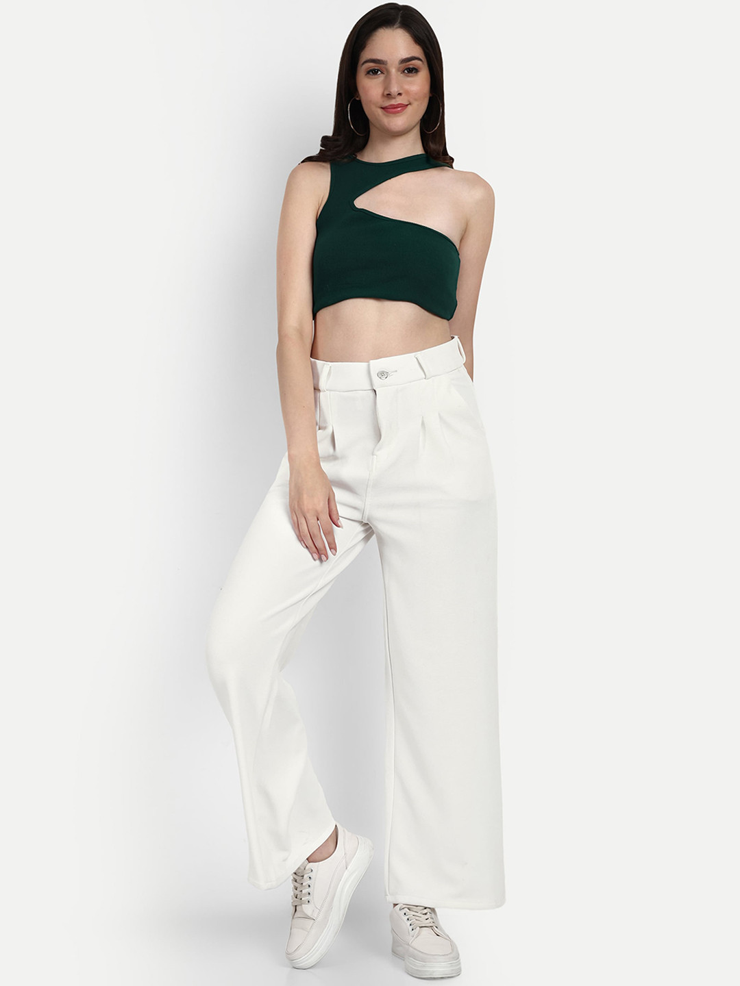 

Next One Women Smart Loose Fit High-Rise Easy Wash Cotton Parallel Trousers, White