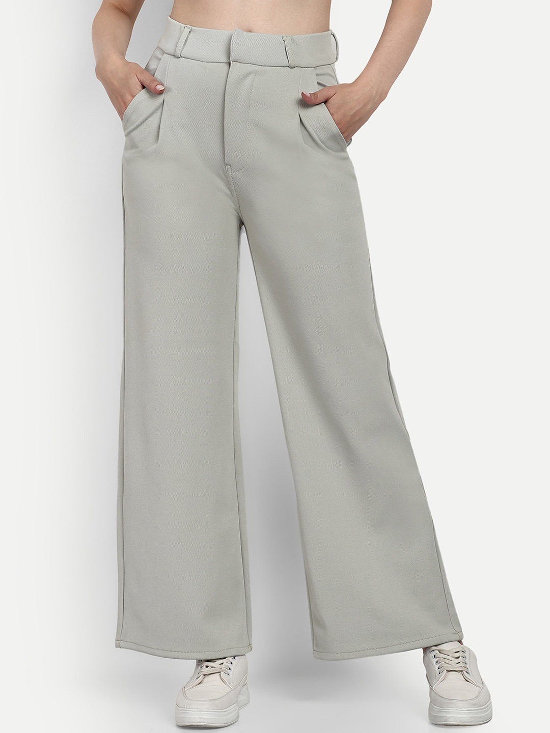 

Next One Women Smart Loose Fit High-Rise Easy Wash Pleated Parallel Trousers, Grey