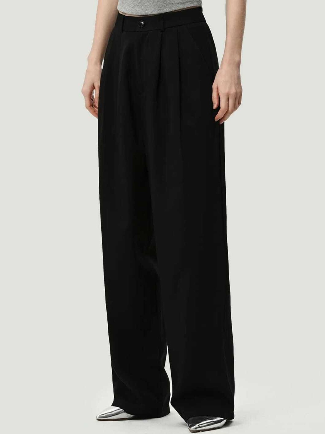 

Next One Women High-Rise Pleated Korean Trousers, Black