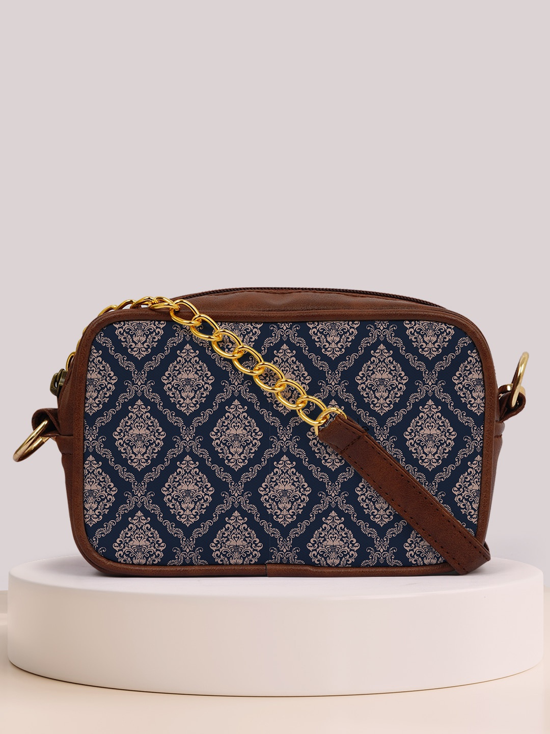 

Crazy Corner Ethnic Motifs Printed Structured Sling Bag, Navy blue