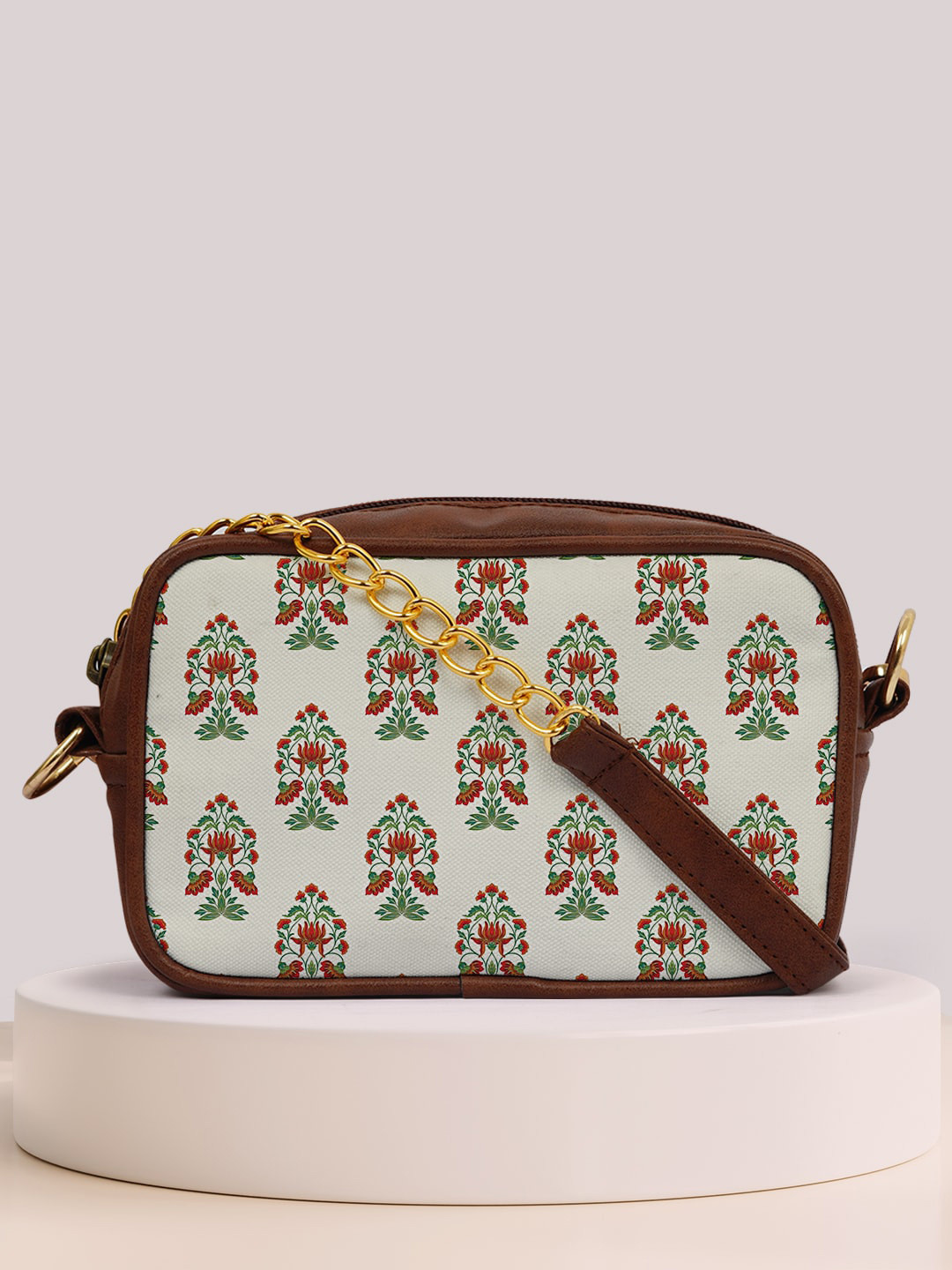 

Crazy Corner Graphic Printed Structured Sling Bag, White