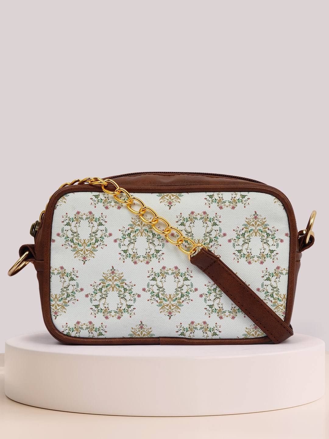 

Crazy Corner Ethic Motif Printed Structured Sling Bag, Off white