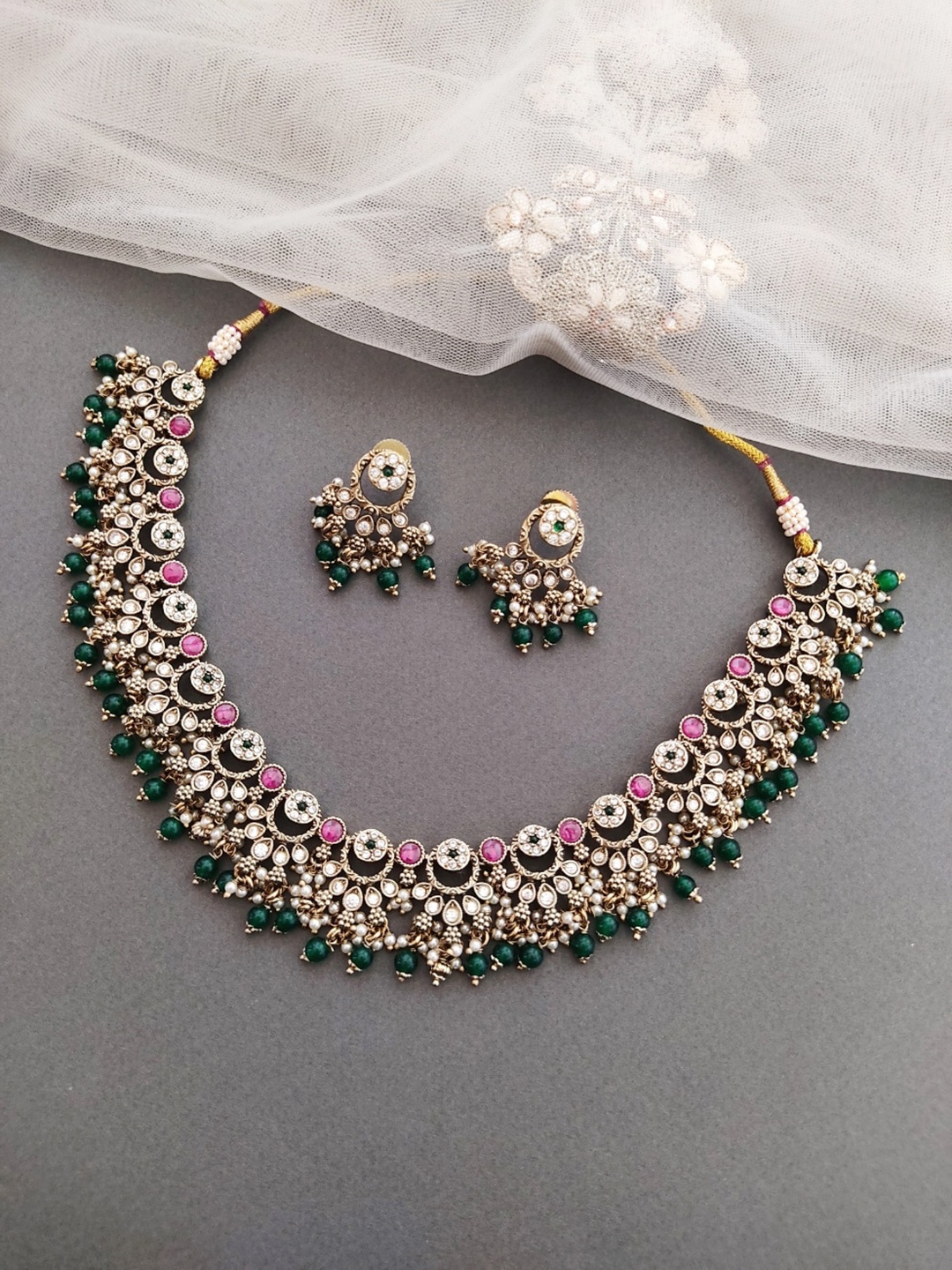 

Pihtara Jewels Silver-Plated AD-Studded & Beaded Jewellery Set