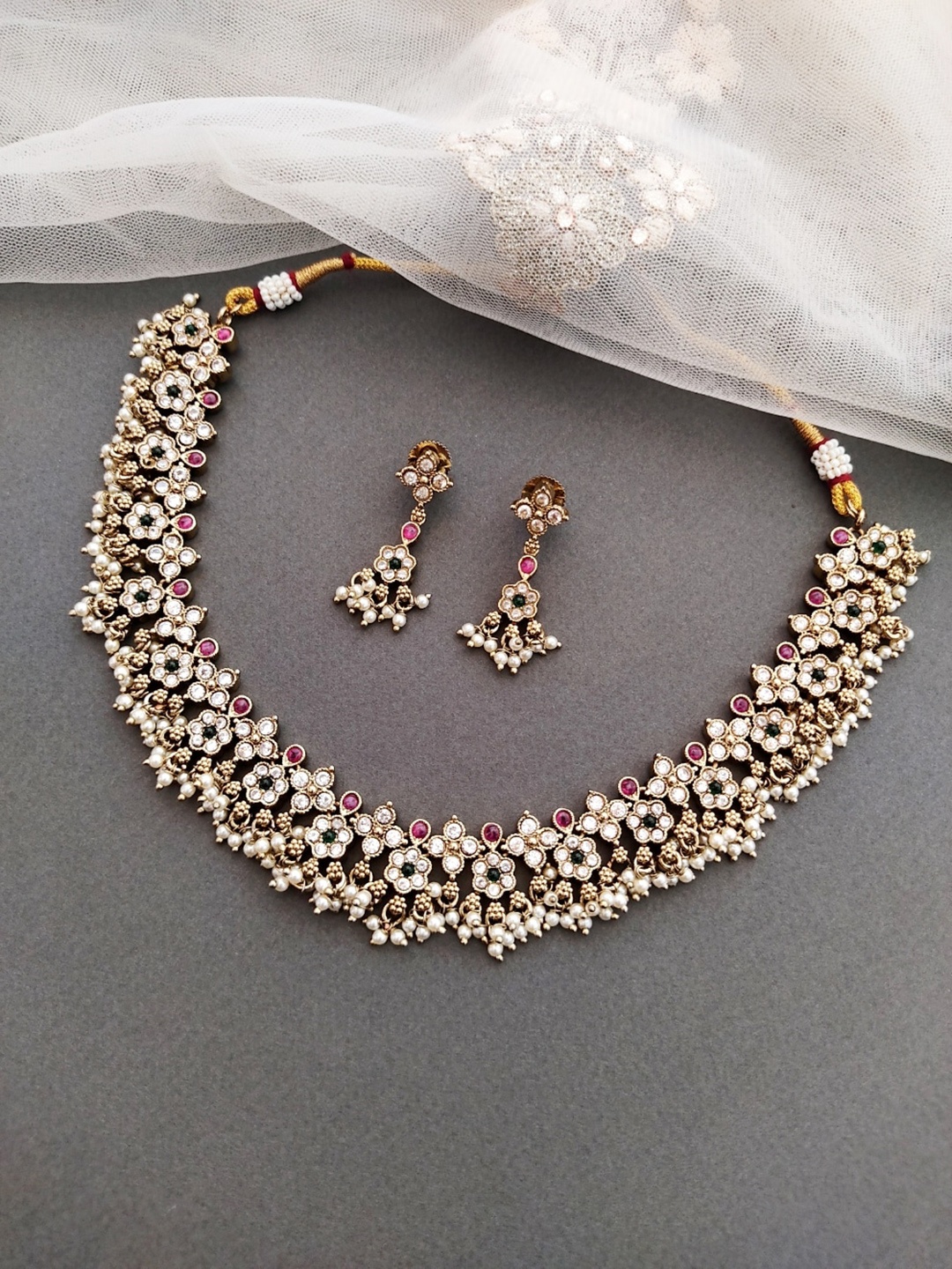 

Pihtara Jewels Silver-Plated AD-Studded & Beaded Jewellery Set