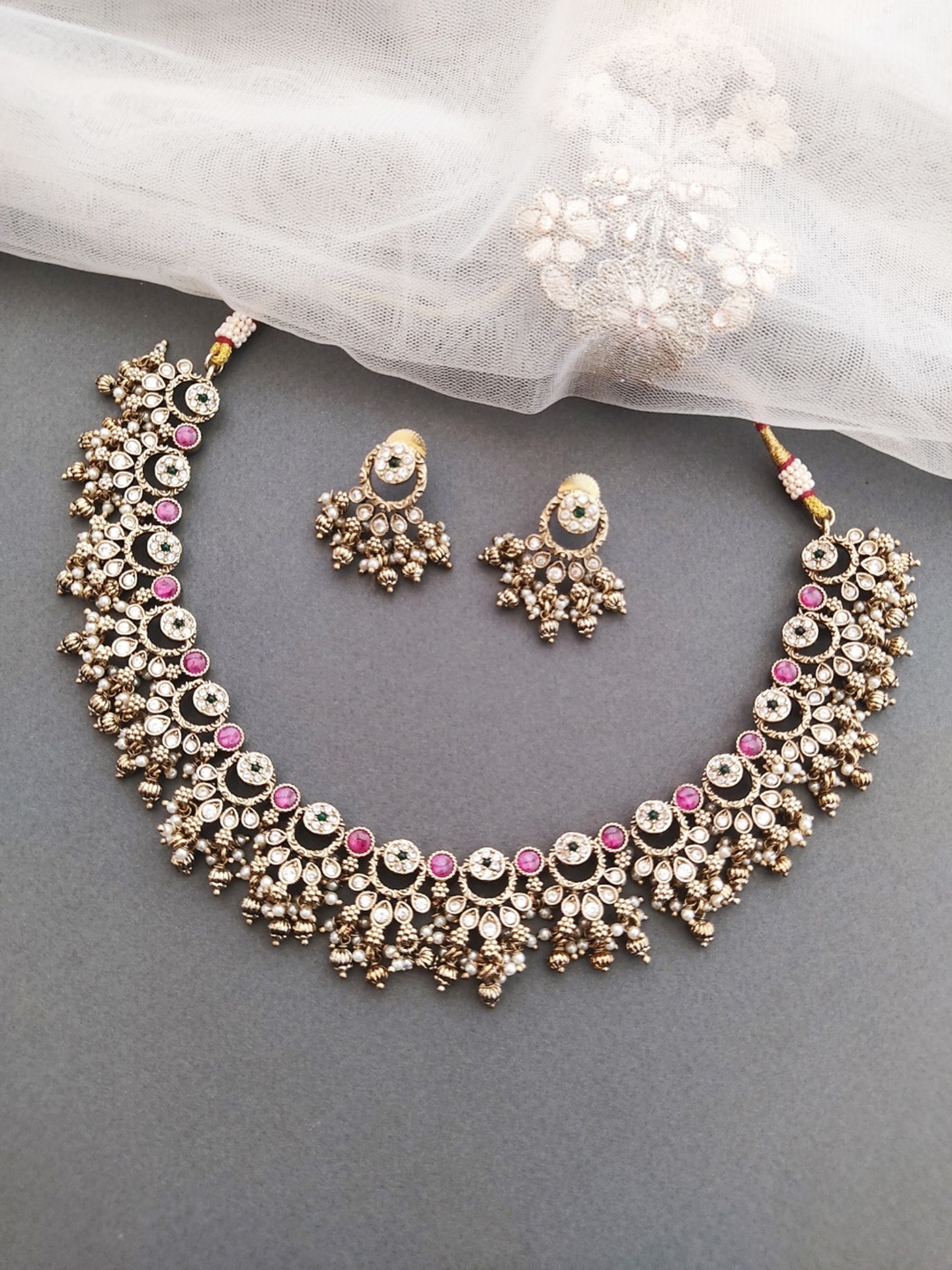

Pihtara Jewels Silver-Plated AD-Studded & Beaded Jewellery Set