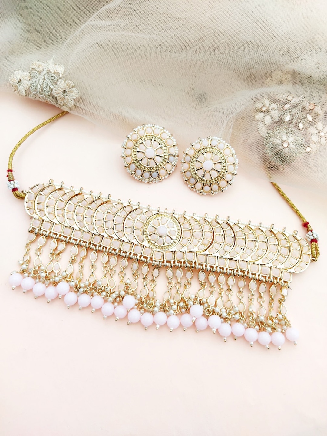 

Pihtara Jewels Gold-Plated Stones-Studded & Beaded Jewellery Set