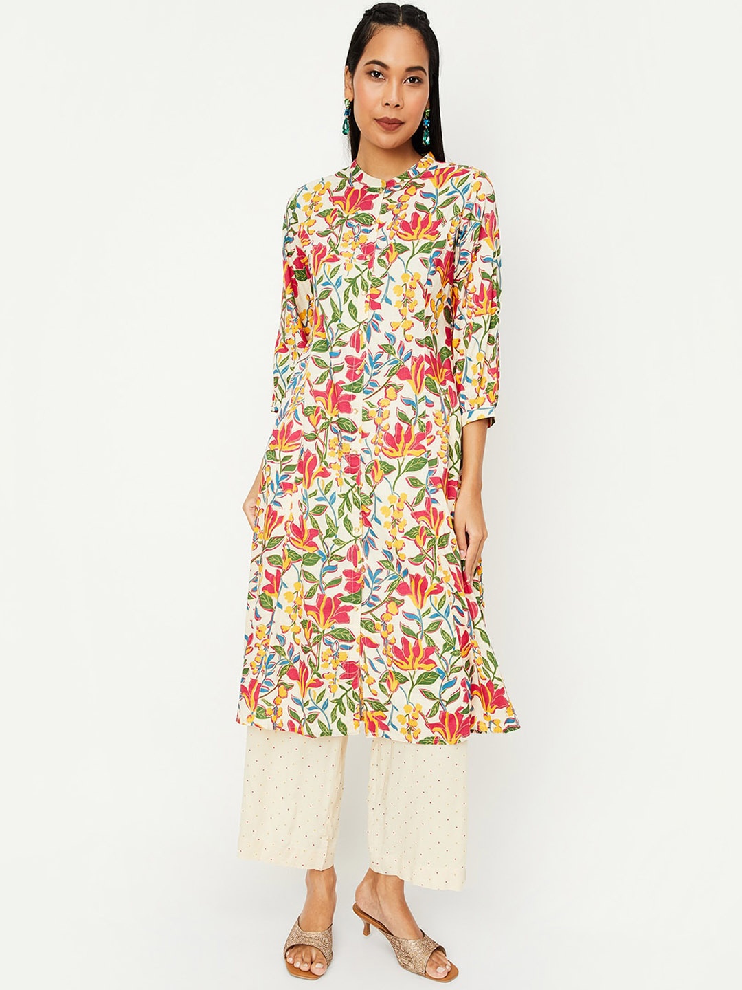 

max Floral Printed Regular Kurta With Palazzos, Off white