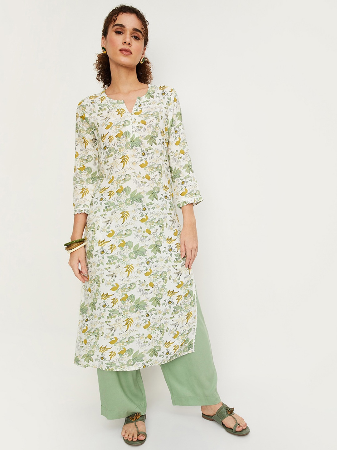 

max Floral Printed Regular Kurta With Palazzos, Green