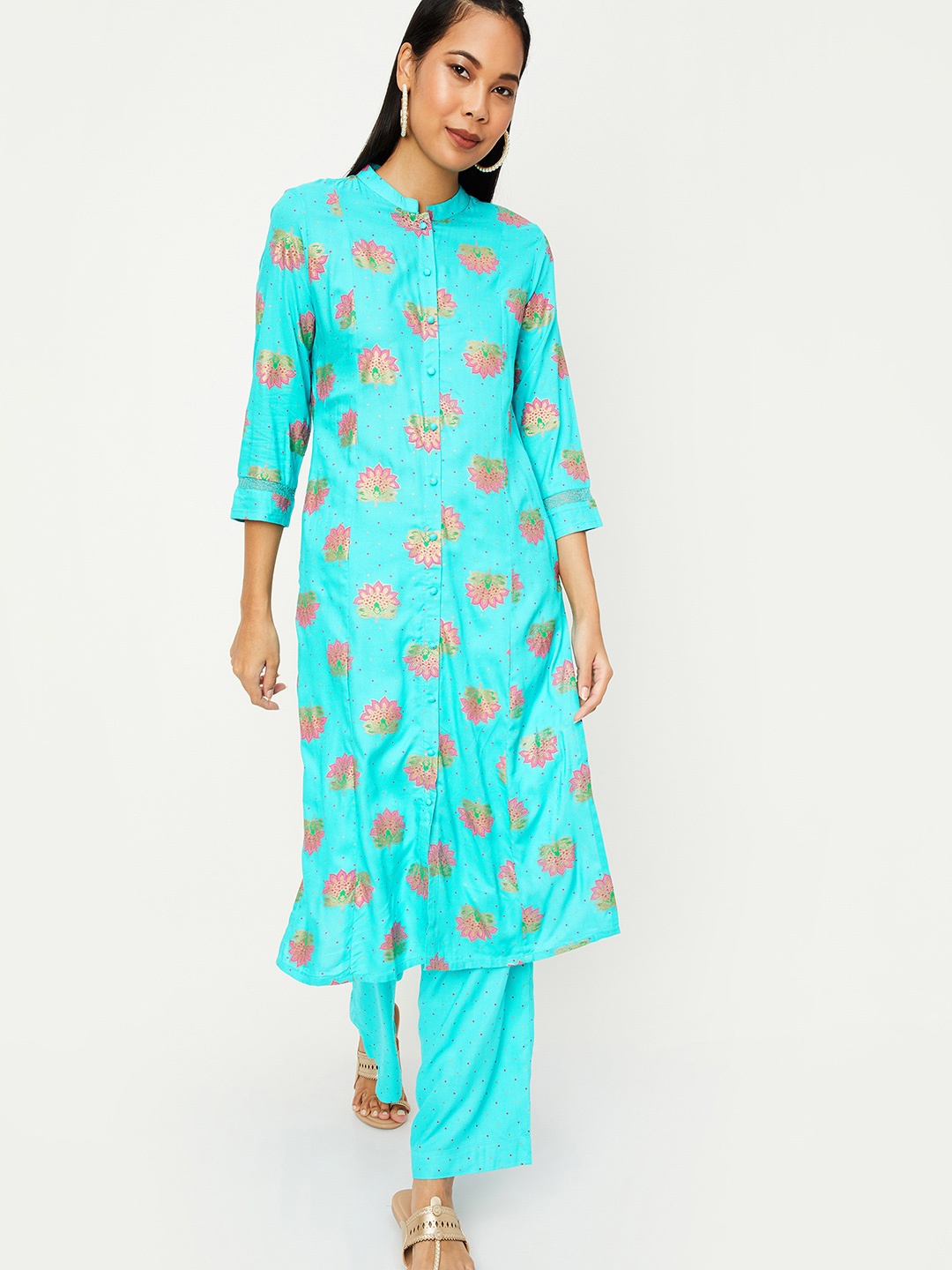 

max Floral Printed Regular Kurta With Trousers, Blue