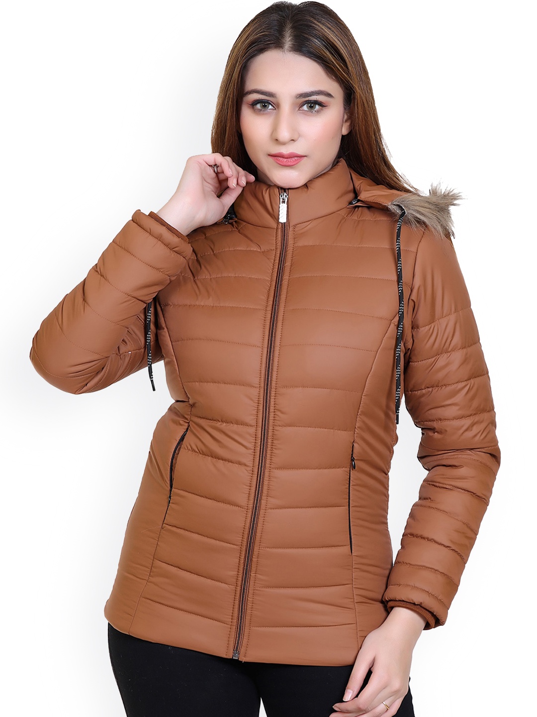 

Brazo Hooded Lightweight Longline Parka Jacket With Faux Fur Trim, Brown