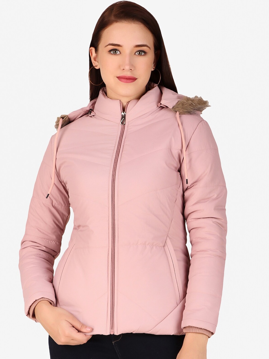 

Brazo Faux Fur Detail Lightweight Puffer Jacket, Pink