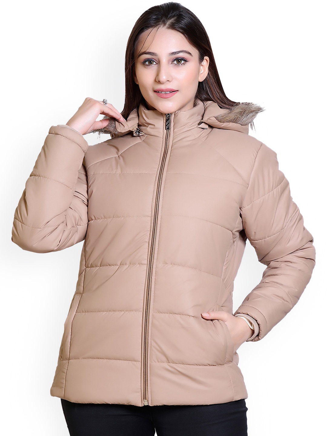 

Brazo Hooded Lightweight Puffer Jacket, Camel brown