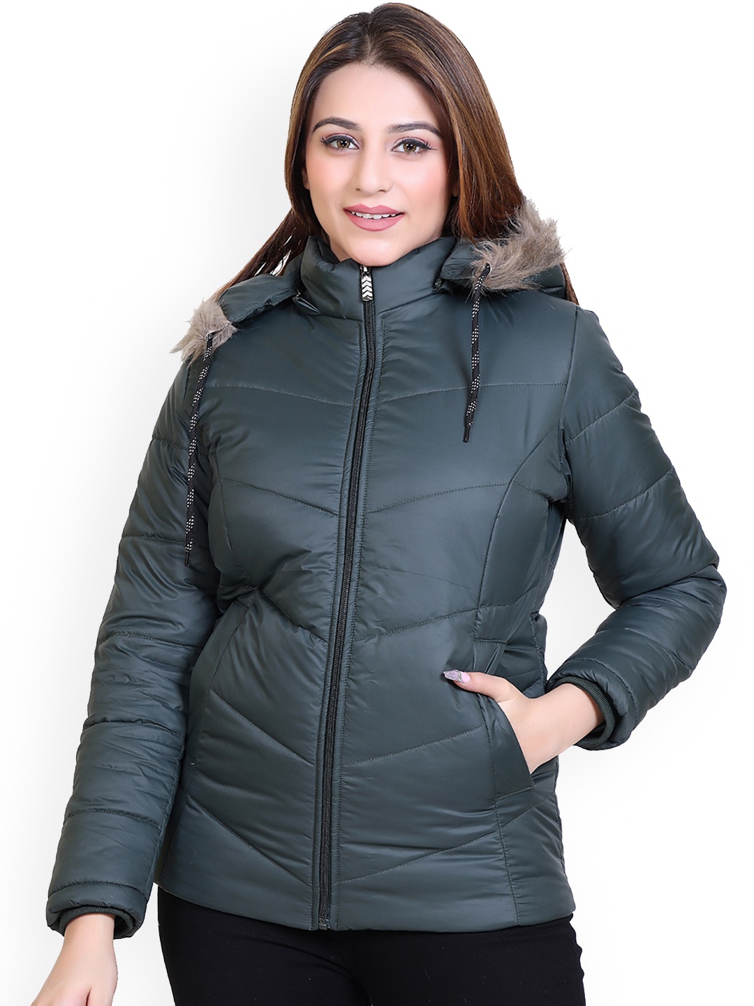 

Brazo Faux Fur Detail Lightweight Puffer Jacket, Grey