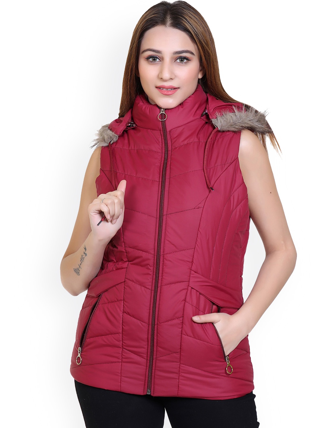 

Brazo Hooded Lightweight Puffer Jacket, Maroon