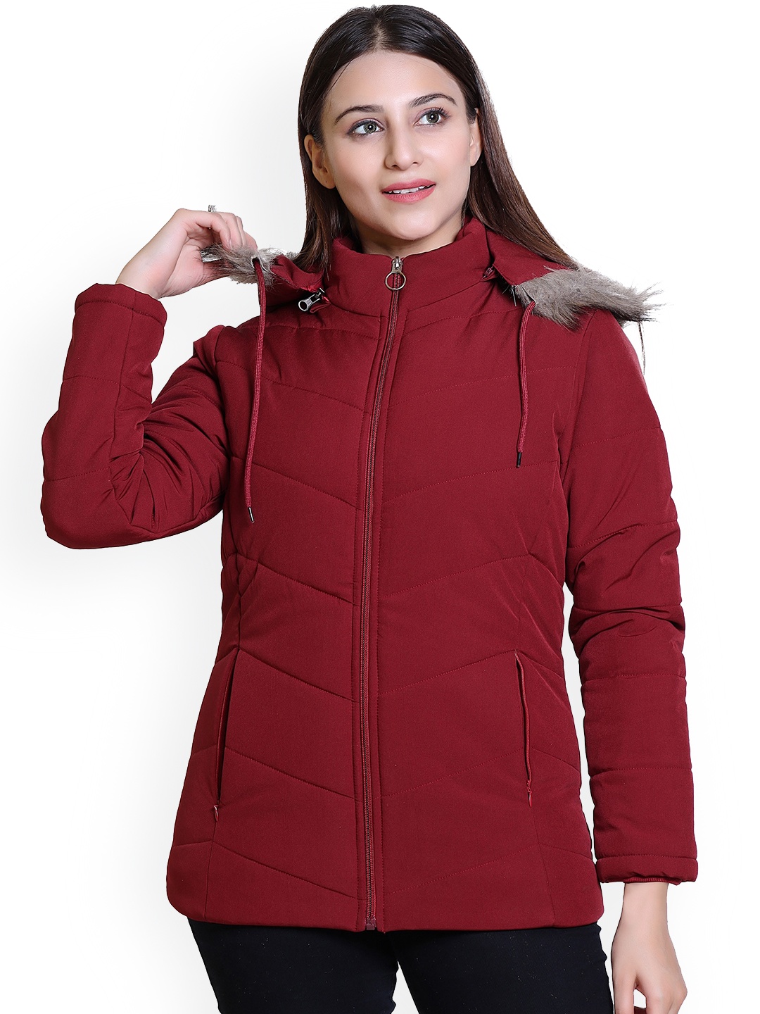 

Brazo Hooded Fur Lightweight Parka Jacket, Maroon